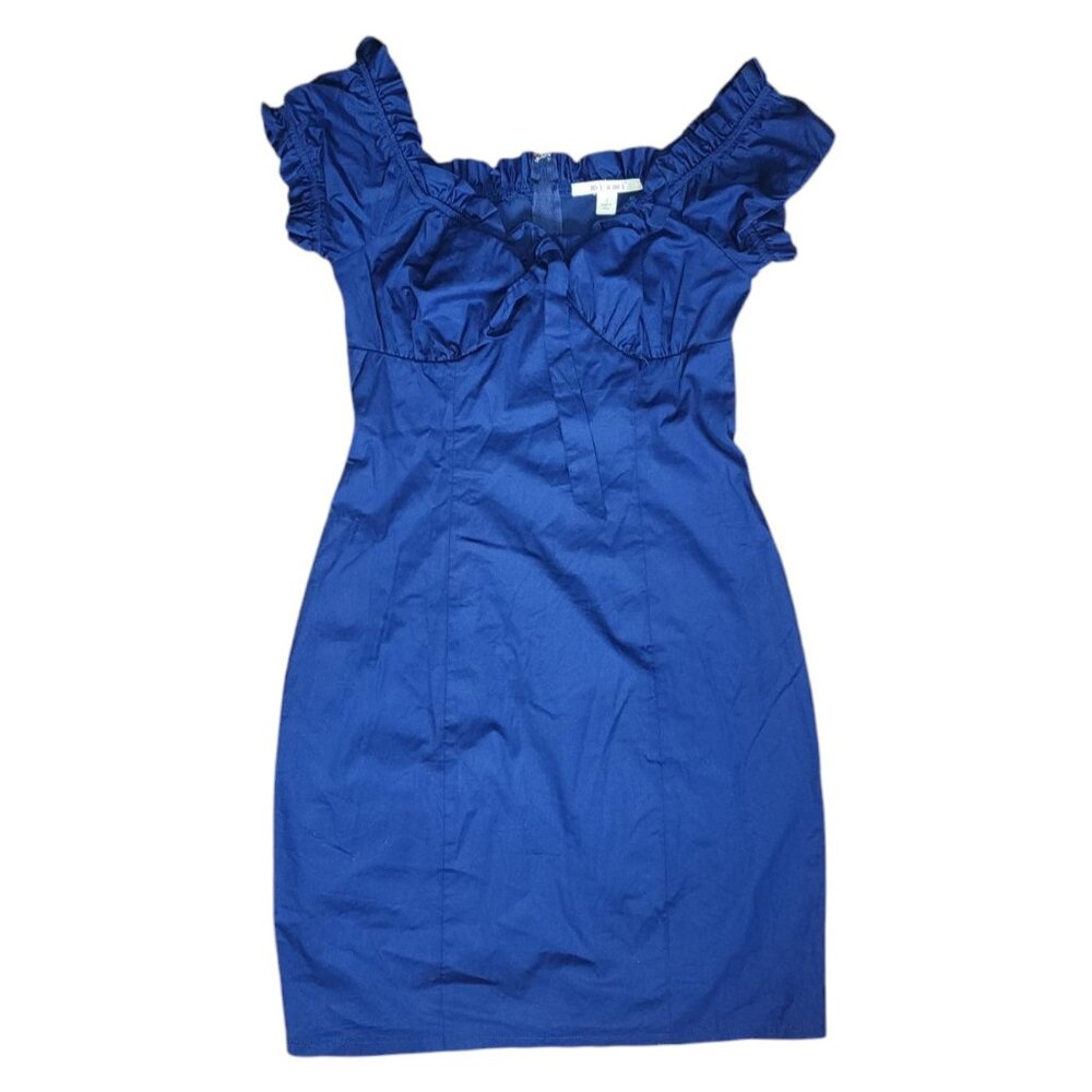 Miami Dress Womens Size S Small Solid All Blue Tie‎ Front Short Sleeve Zip Back